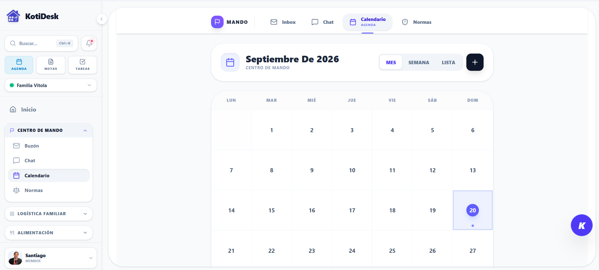 Calendario Familiar Vista Mes